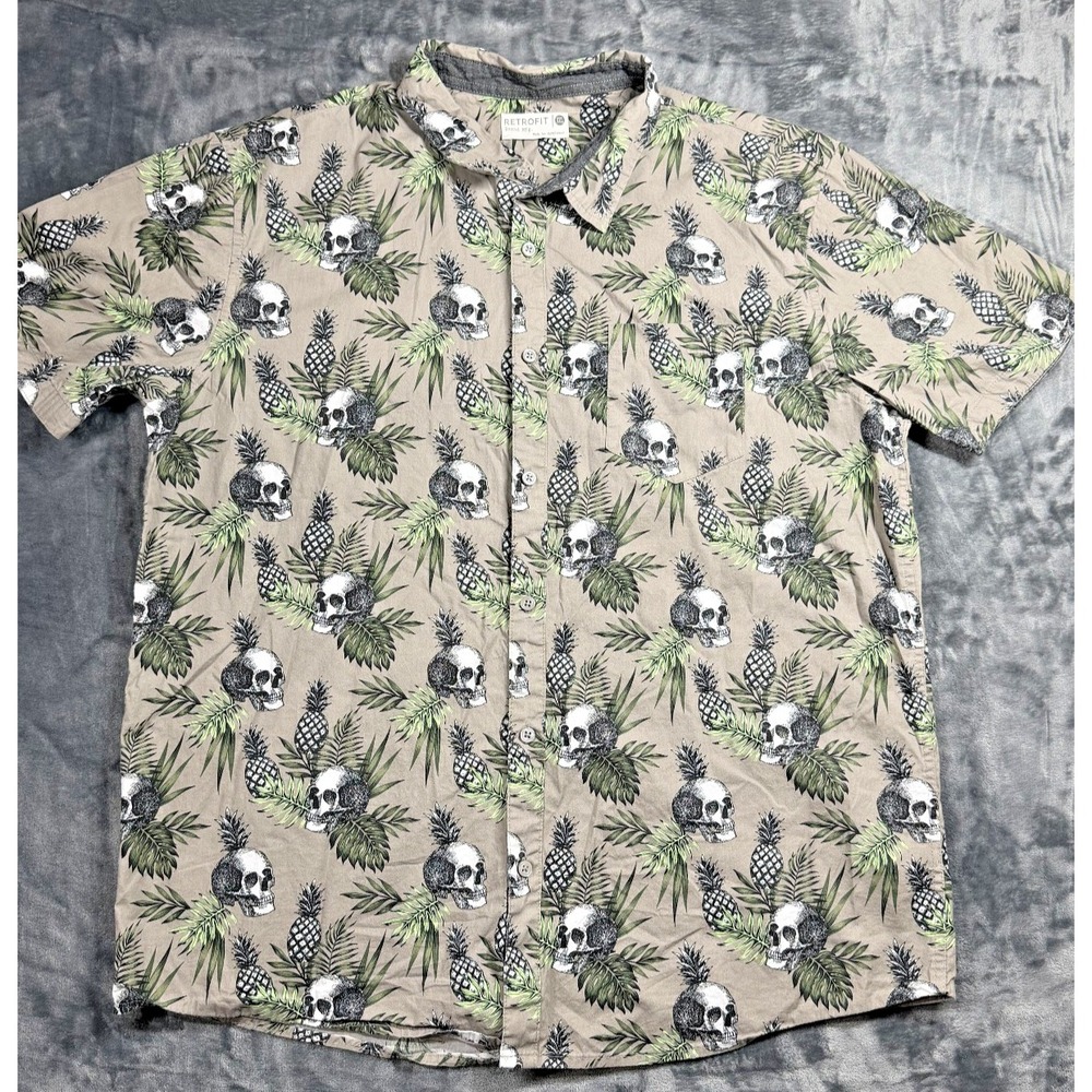 Retrofit Brand MFG Mens XXL Skull Pineapple Hawaiian Shirt Tropical Aloha Cotton